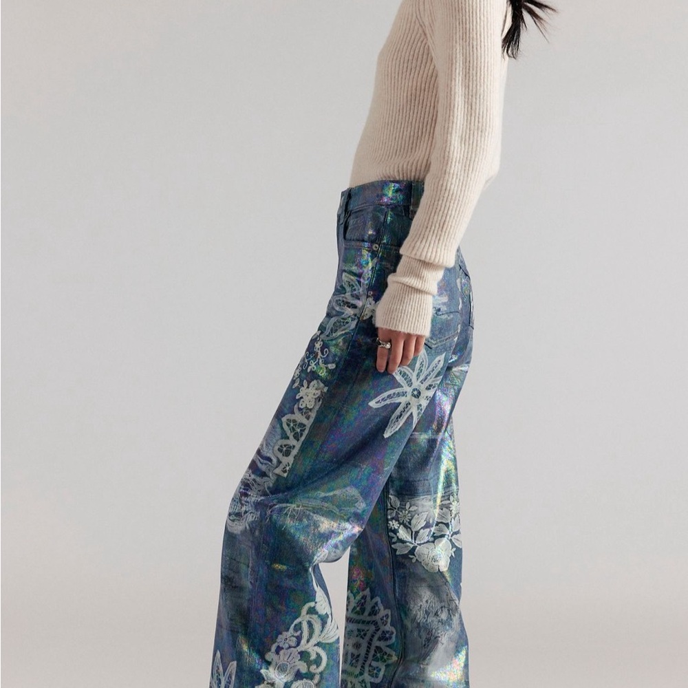 We The Free Iridescent Blue lace  Flare Pants